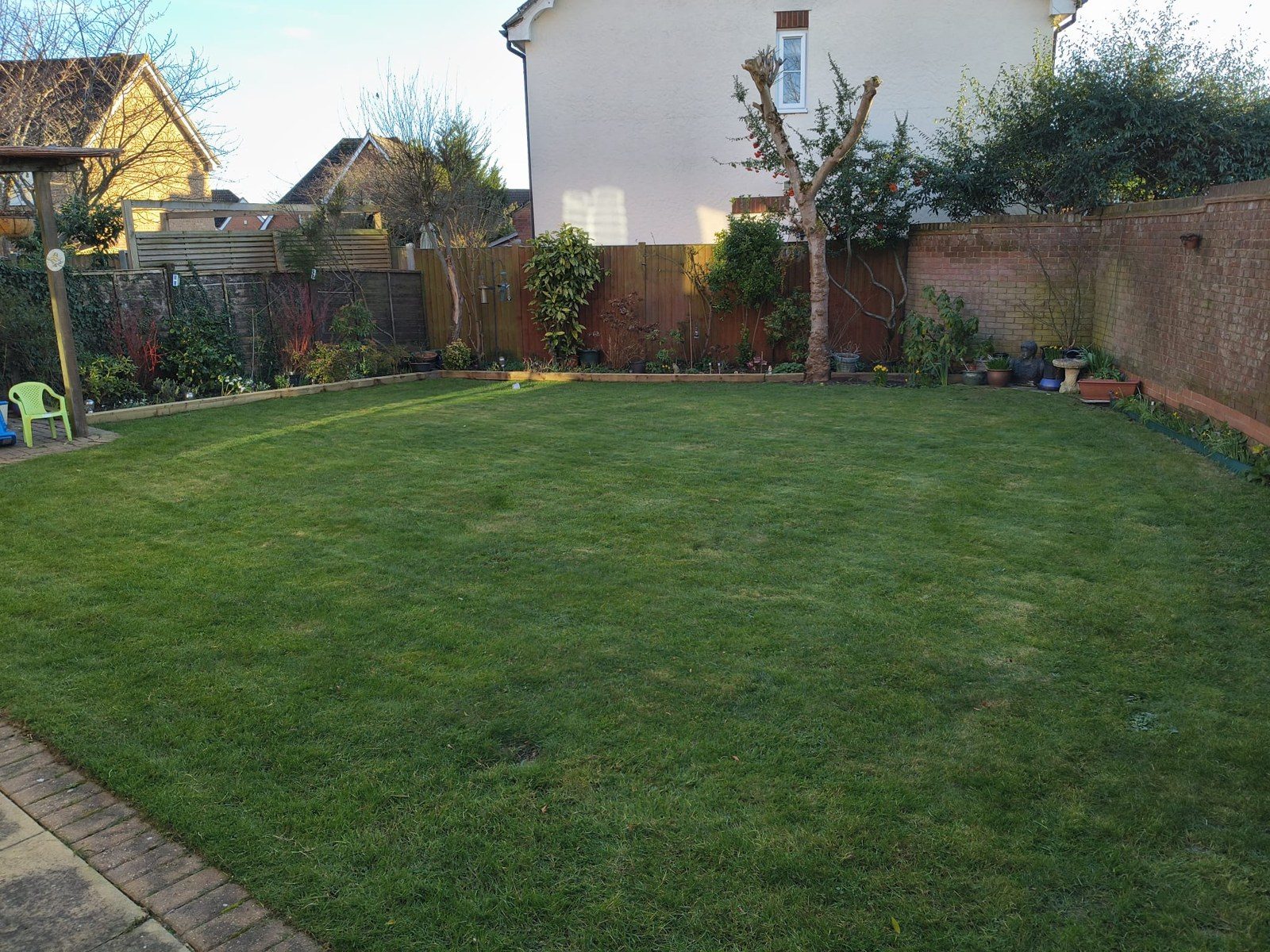 Neatly cut back garden lawn