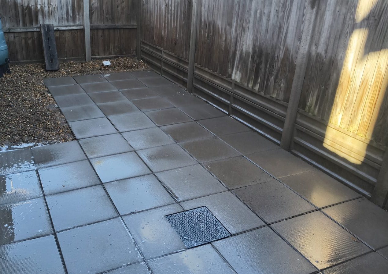 Patio after pressure washing